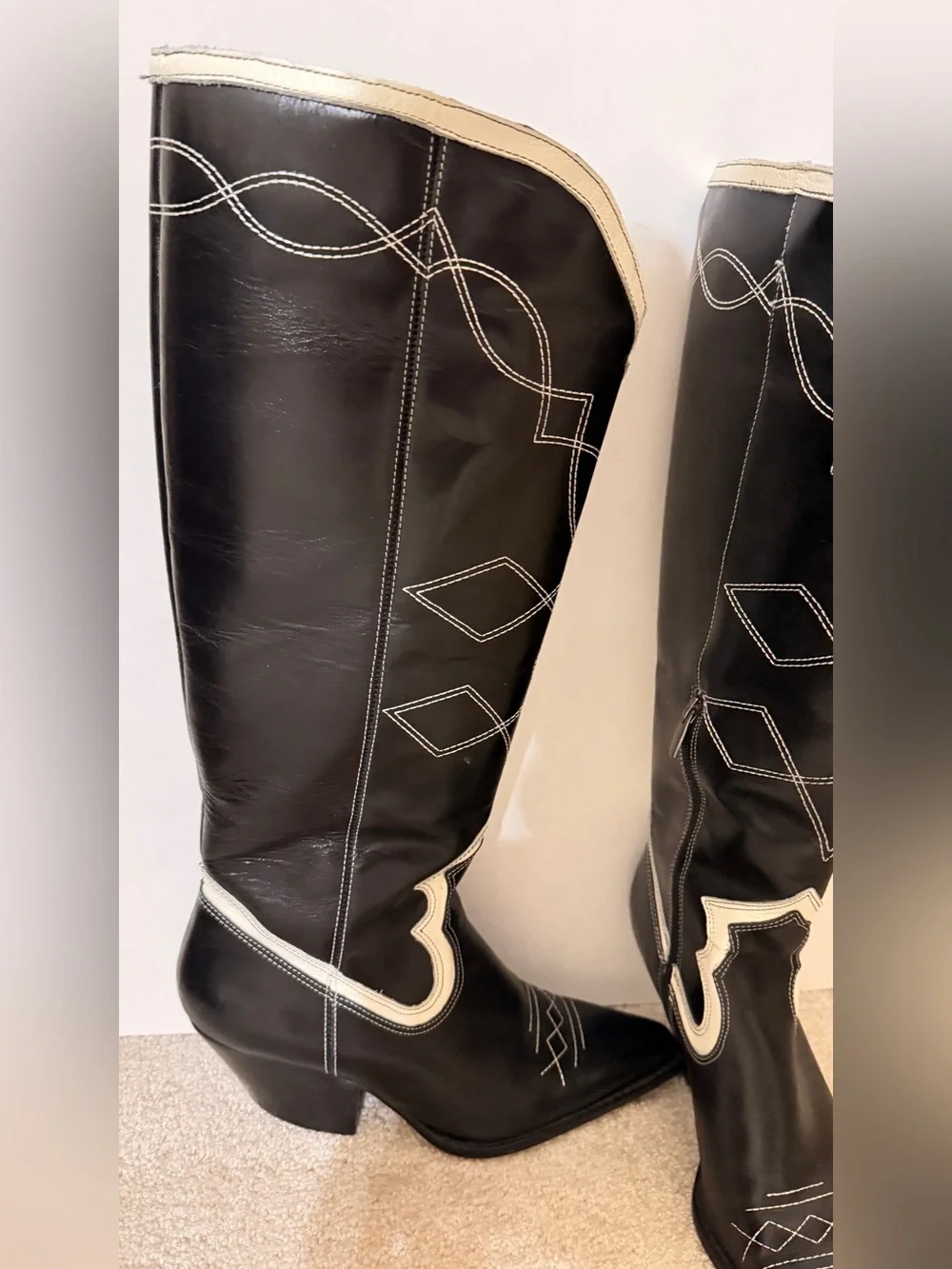 Vince Camuto Black and White Over-the-Knee Statement Boots